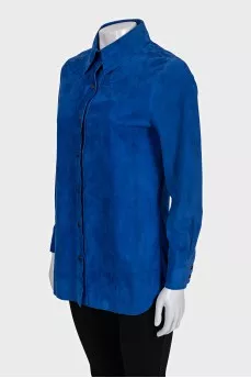Suede straight-cut shirt with buttons