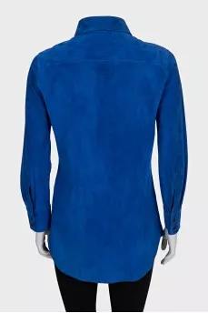 Suede straight-cut shirt with buttons