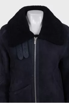 Dark blue suede sheepskin coat