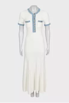 White maxi dress with denim inserts