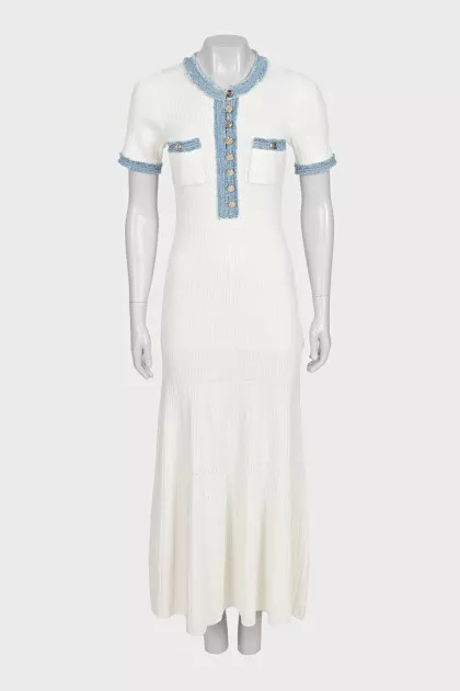 White maxi dress with denim inserts