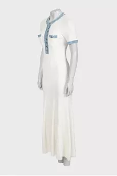 White maxi dress with denim inserts