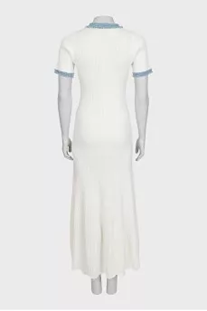 White maxi dress with denim inserts