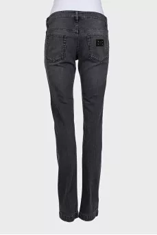 Grey low-rise tapered jeans