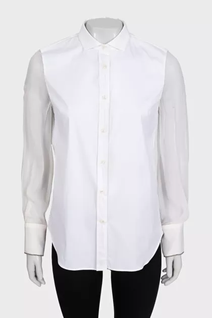 Straight-cut shirt with transparent sleeves