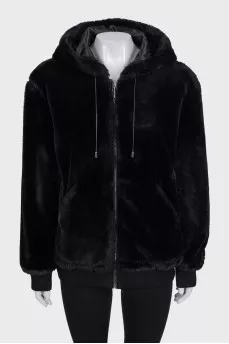 Black jacket with a zip-up hood
