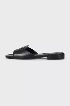 Black leather Dina slides with tag