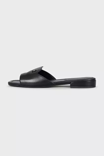 Black leather Dina slides with tag