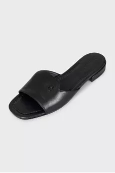 Black leather Dina slides with tag