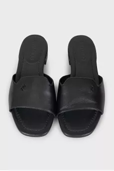Black leather Dina slides with tag