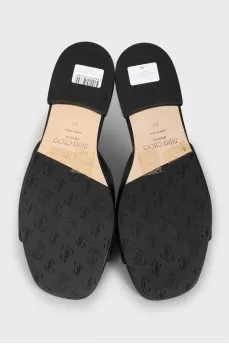 Black leather Dina slides with tag