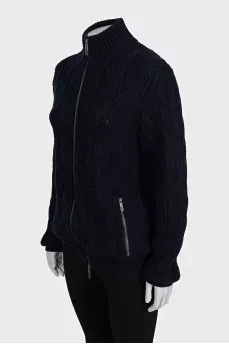 Knitted wool cardigan with a zipper