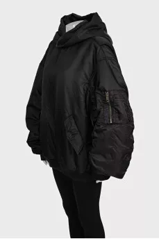 Чорний бомбер oversize з капюшоном