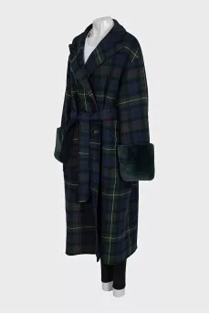 Reversible dark blue wool coat