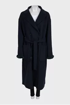 Reversible dark blue wool coat