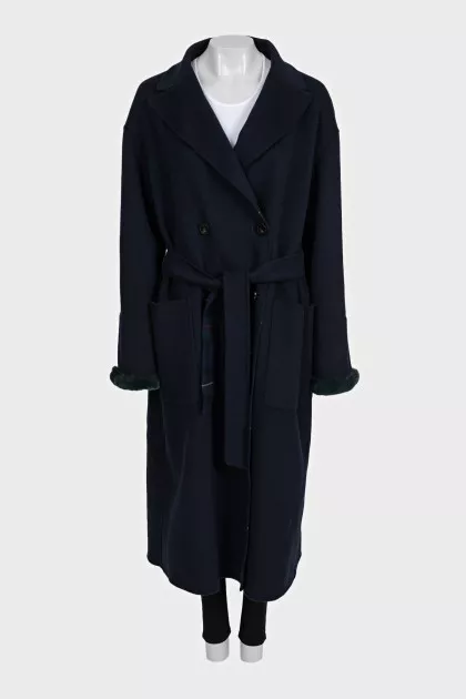 Reversible dark blue wool coat