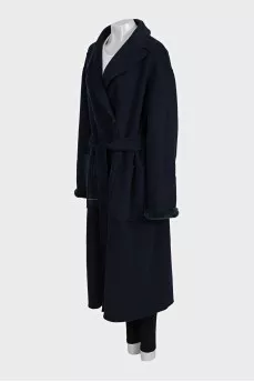 Reversible dark blue wool coat