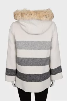 White striped coat with a hood
