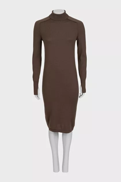 Brown dress with long sleeves and a high collar