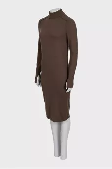 Brown dress with long sleeves and a high collar