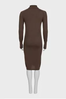 Brown dress with long sleeves and a high collar