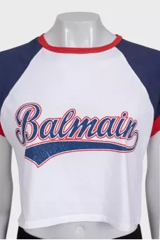White top with print and colored sleeves