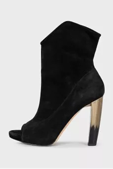 Black suede open toe ankle boots