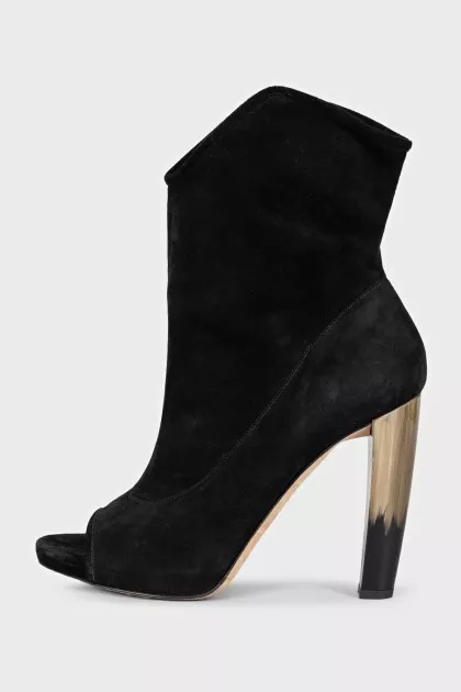 Black suede open toe ankle boots