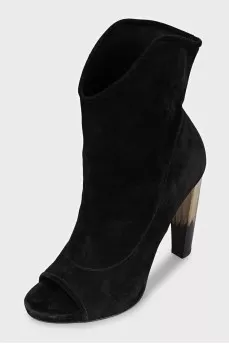 Black suede open toe ankle boots