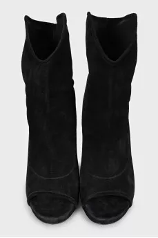 Black suede open toe ankle boots