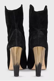 Black suede open toe ankle boots