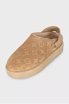 Suede clogs with signature embossing