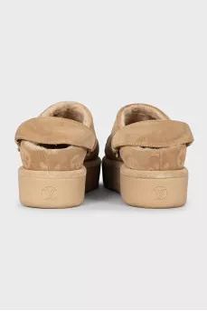 Suede clogs with signature embossing