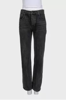 Black straight jeans with double waistband