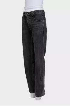 Black straight jeans with double waistband