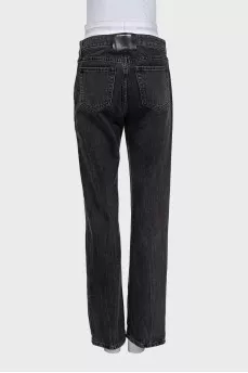 Black straight jeans with double waistband