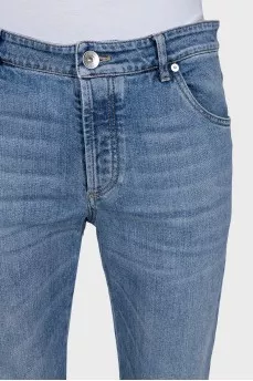 Men's light blue skinny fit button-down jeans