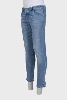 Men's light blue skinny fit button-down jeans