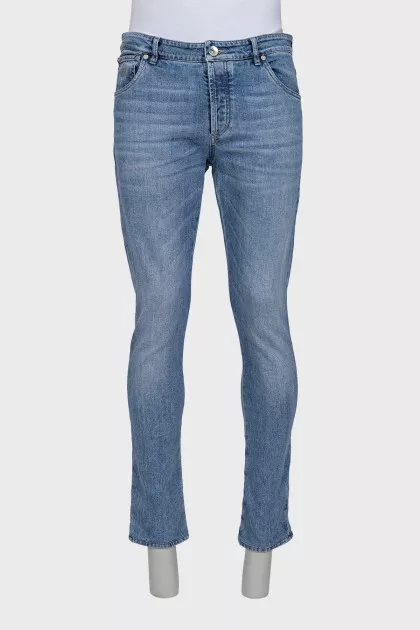Men's light blue skinny fit button-down jeans