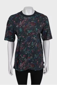 Black T-shirt with multi-colored print