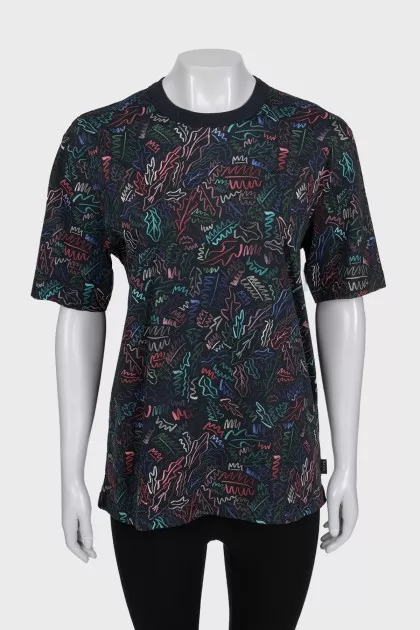 Black T-shirt with multi-colored print