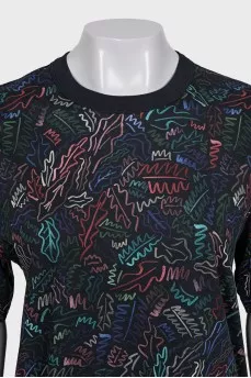 Black T-shirt with multi-colored print
