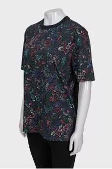 Black T-shirt with multi-colored print