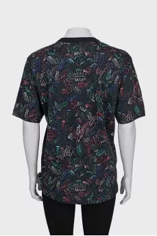 Black T-shirt with multi-colored print