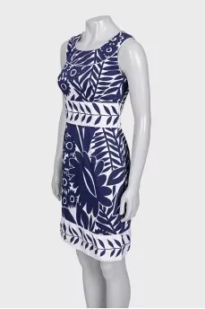 Fitted dress in blue floral print