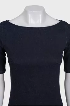 Blue denim dress with long sleeves