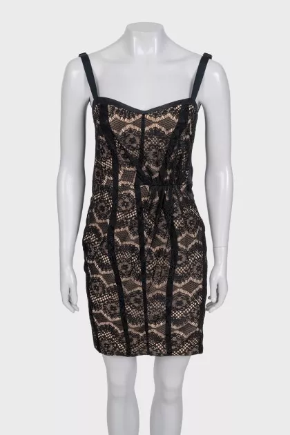 Black lace dress with silk inserts