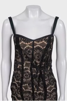 Black lace dress with silk inserts
