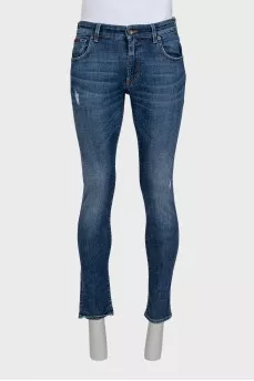 Men's blue distressed jeans