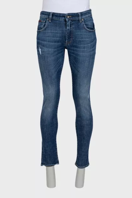Men's blue distressed jeans